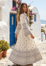 ibBan Printed Cotton Long Dress with Hand Embroidery -Eliza Long Dress