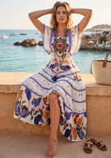 Maxivestido de algodón con cuello en V para mujer - Funami