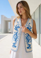 ibBan Hand Embroidered Summer Vest | Women's Cotton Canvas Designer Vest - Perla