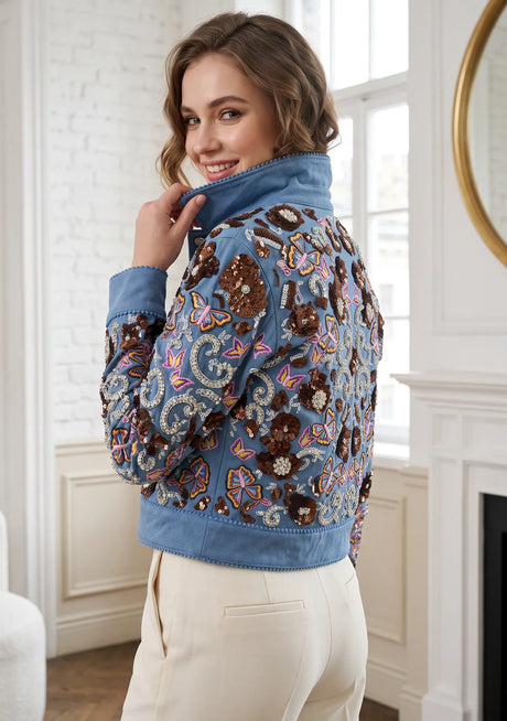 ibBan Black Hand Embroidered Women's Jacket - Rocky Jacket