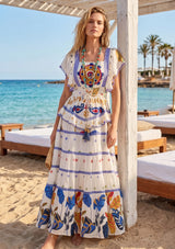 Maxivestido de algodón con cuello en V para mujer - Funami