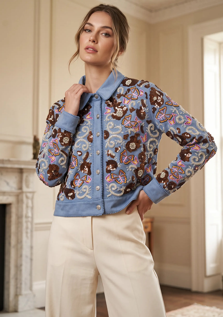 ibBan Black Hand Embroidered Women's Jacket - Rocky Jacket