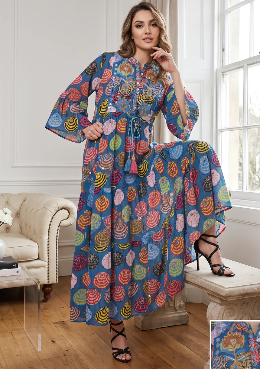 ibBan Print Cotton Long Tunic with Hand Embroidery – Kinza