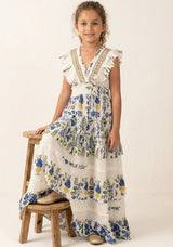 Vestido largo de algodón con cuello en V para niña - Aina