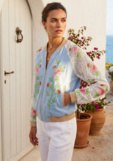 Women's a Stylish Bomber Hand Embroidery Canvas Zip Jacket - Farida