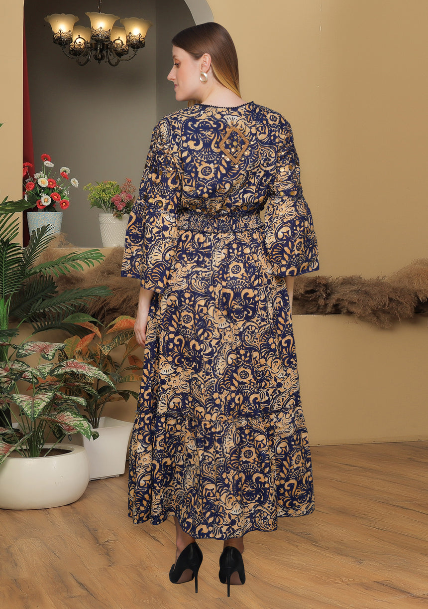 ibBan Printed Long Dress with Hand Embroidery | Women's Resort Maxi Dress - Maya