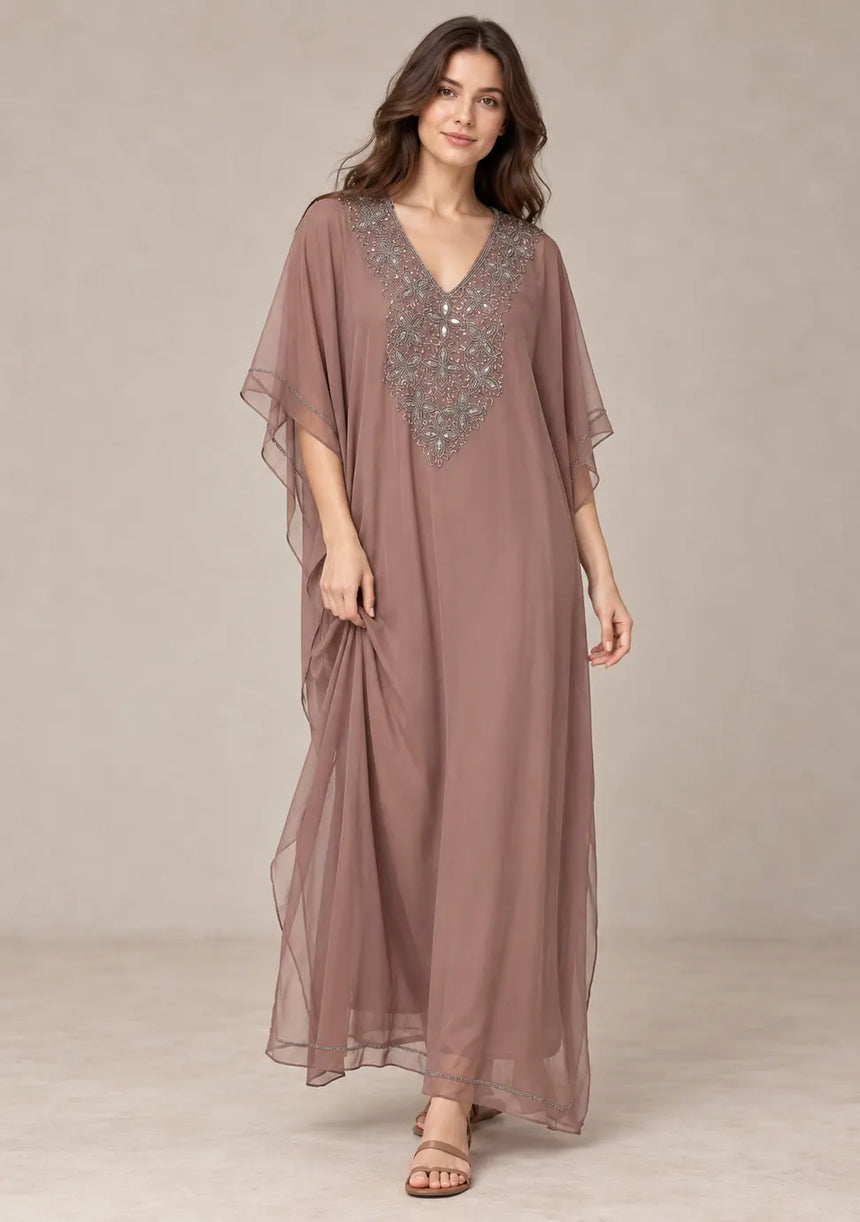 ibBan Women’s Hand Embroidered Georgette Kaftan Dress -Zava