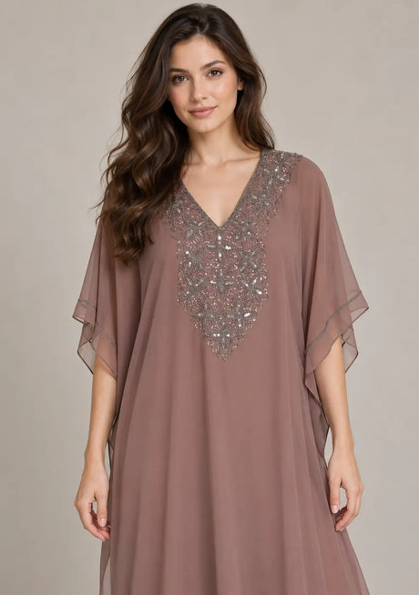 ibBan Women’s Hand Embroidered Georgette Kaftan Dress -Zava