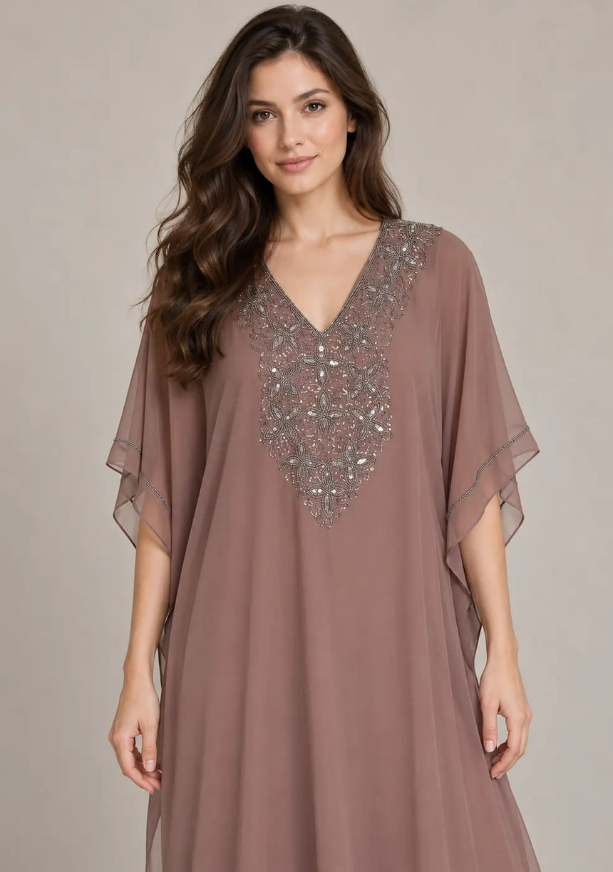 ibBan Women’s Hand Embroidered Georgette Kaftan Dress -Zava