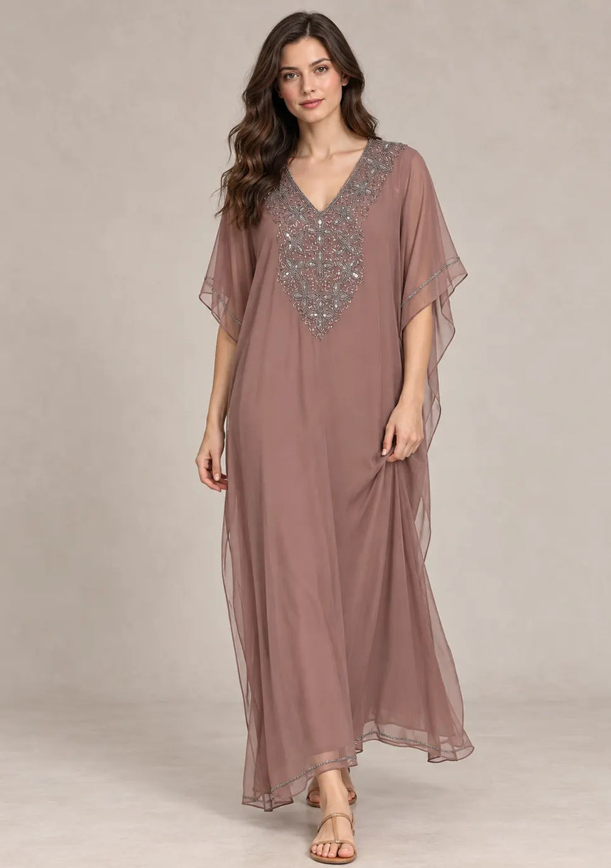 ibBan Women’s Hand Embroidered Georgette Kaftan Dress -Zava