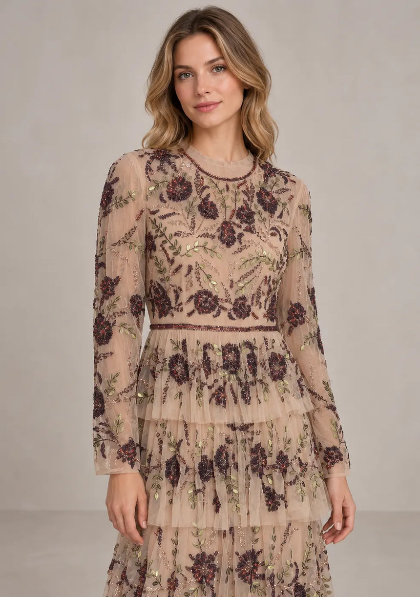 Women’s Party Dress with Hand Embroidery - Naegiza