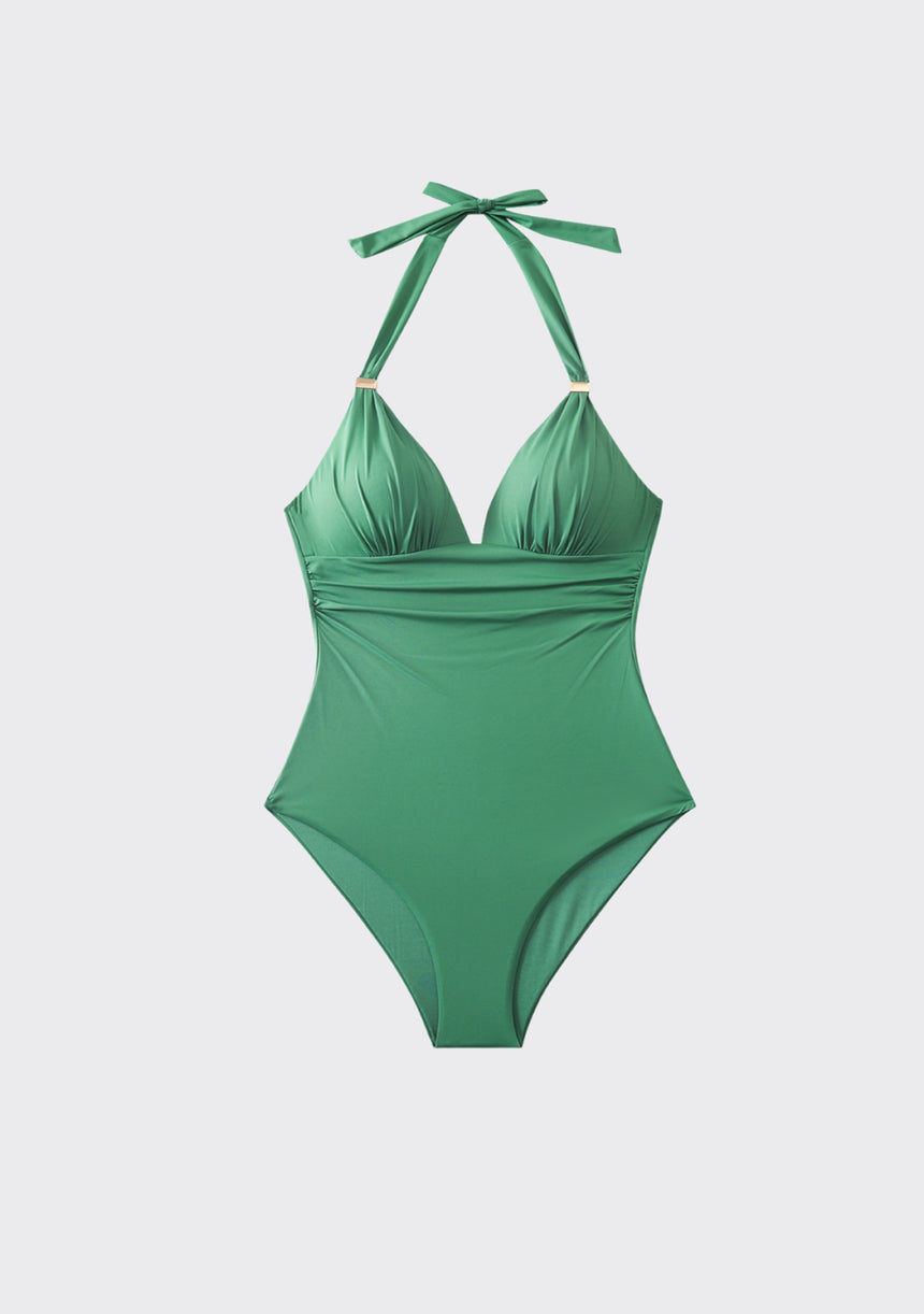 ibBan Suncoast emerald green women's one-piece halter swimsuit front