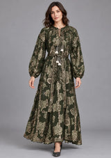 ibBan Floral Lurex Cotton Long Dress - Mavi