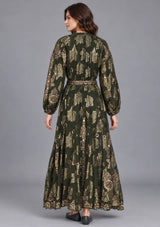 ibBan Floral Lurex Cotton Long Dress - Mavi