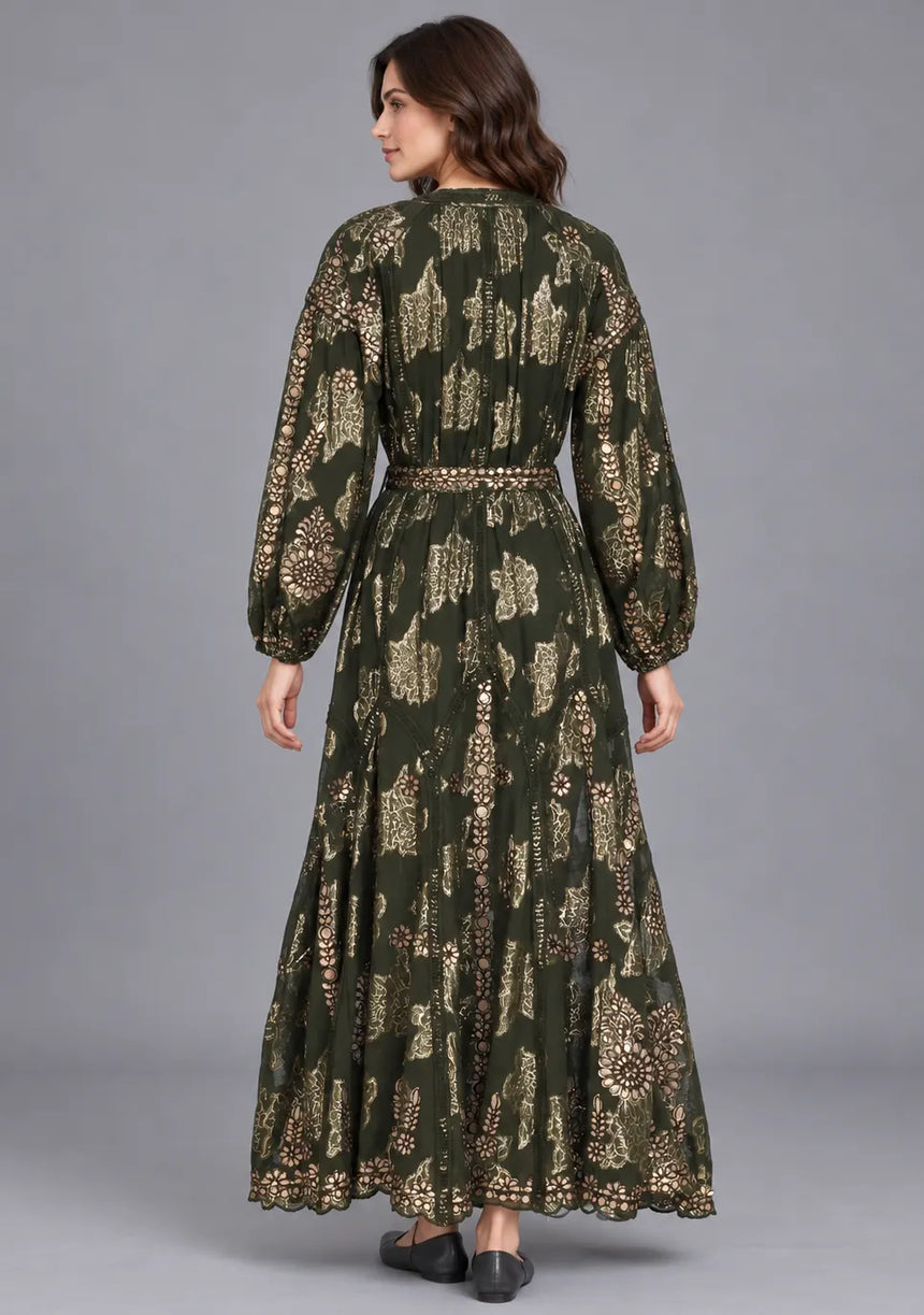 ibBan Floral Lurex Cotton Long Dress - Mavi