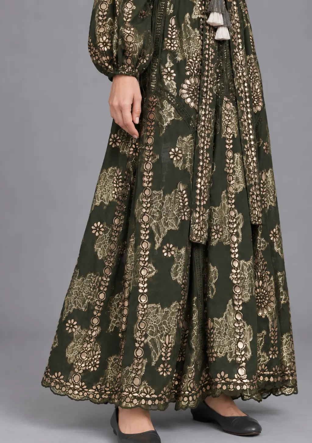 ibBan Floral Lurex Cotton Long Dress - Mavi