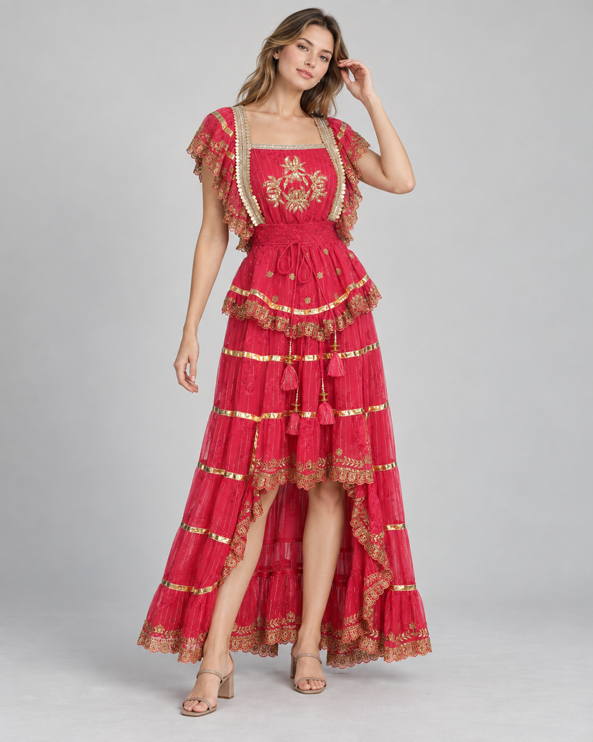 ibBan Cotton Georgette Long Dress - Anaab