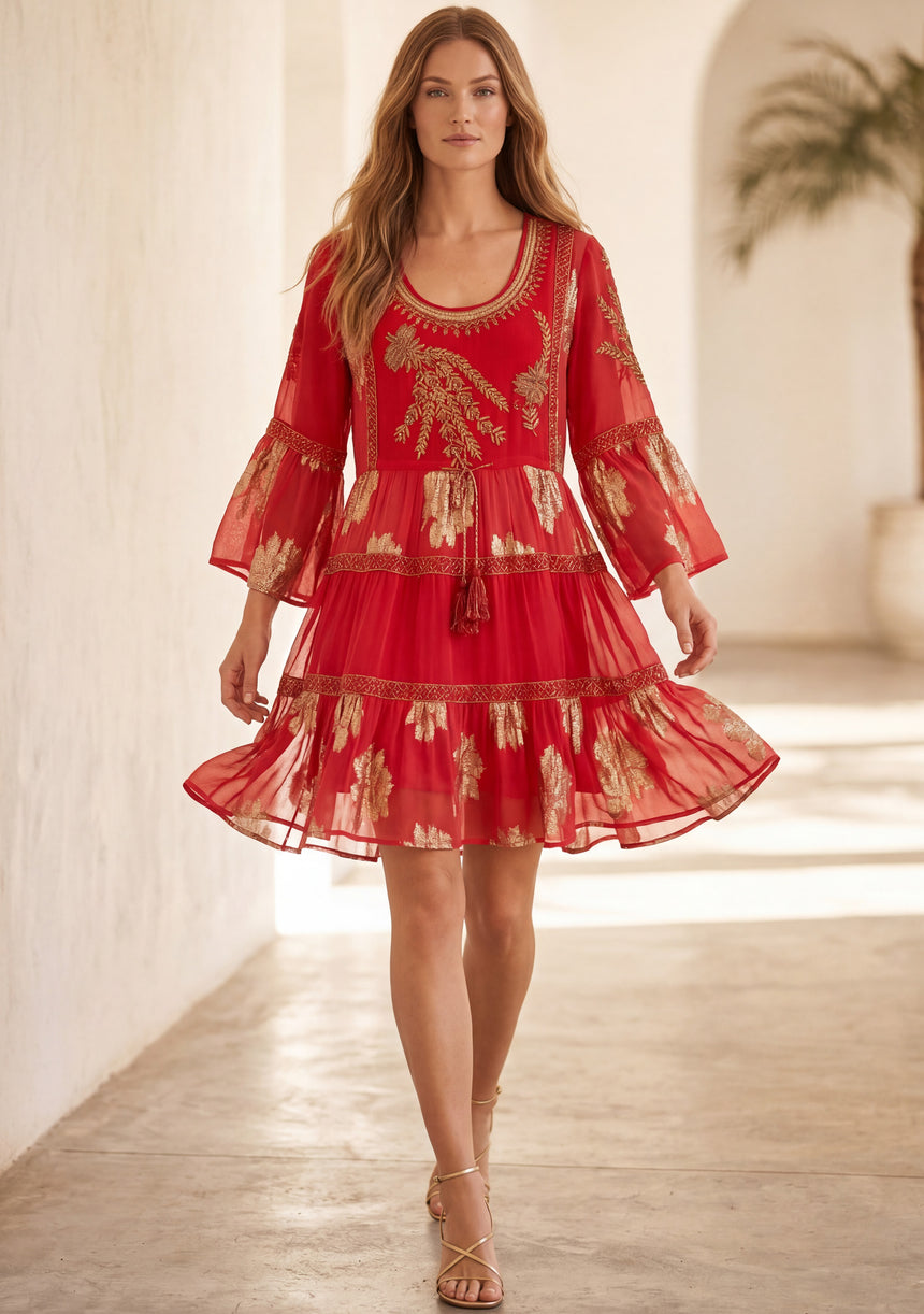 Minivestido de algodón con cuello redondo para mujer - Soha