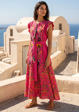 ibBan Hand-Embroidered Cotton Long Dress with Elephant Print - Yamna
