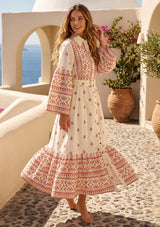 ibBan Printed Cotton Long Dress with Hand Embroidery -Eliza Long Dress