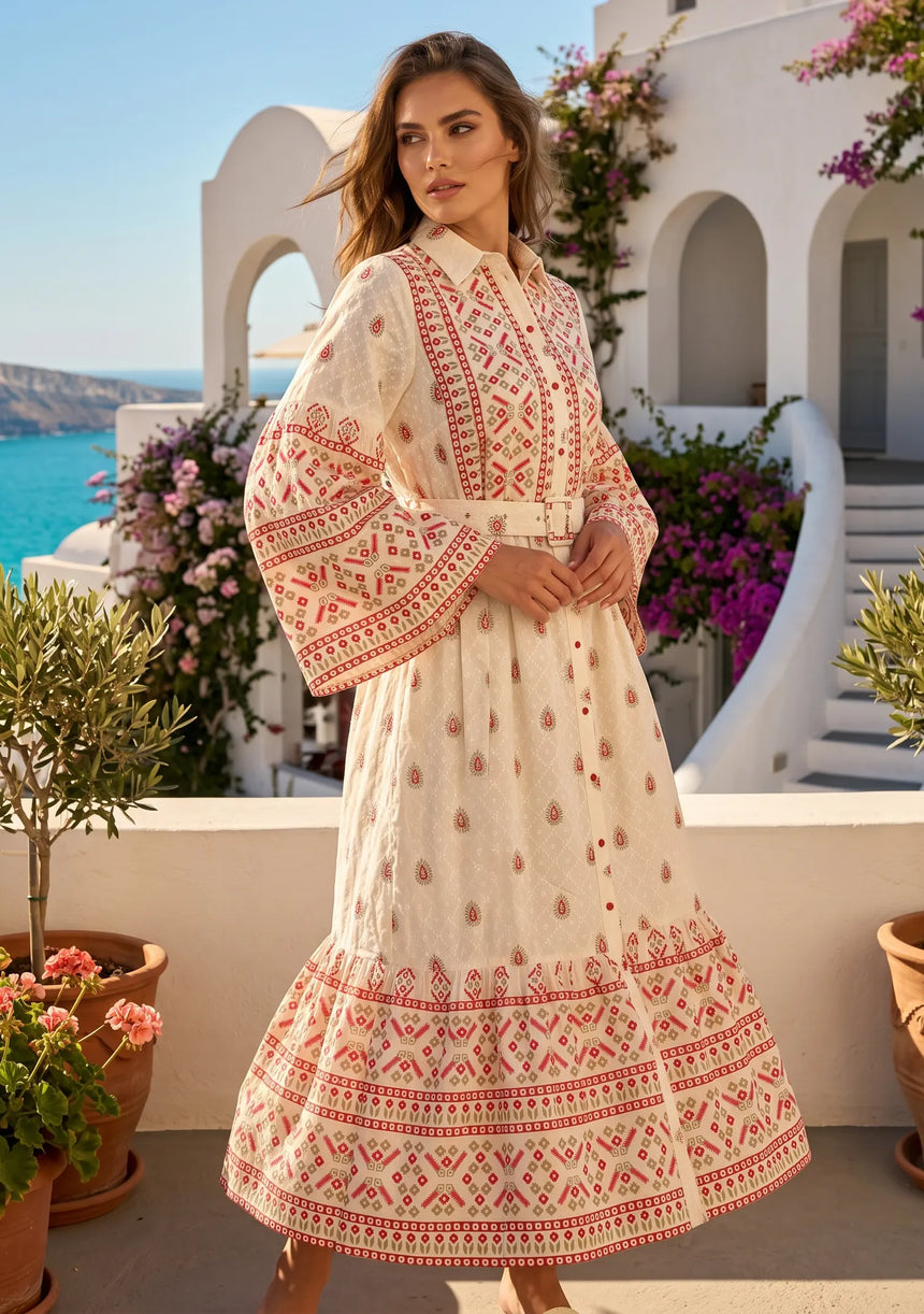 ibBan Printed Cotton Long Dress with Hand Embroidery -Eliza Long Dress