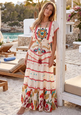 Maxivestido de algodón con cuello en V para mujer - Funami