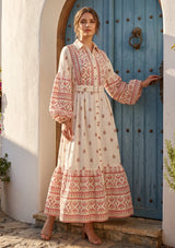 ibBan Printed Cotton Long Dress with Hand Embroidery -Eliza Long Dress
