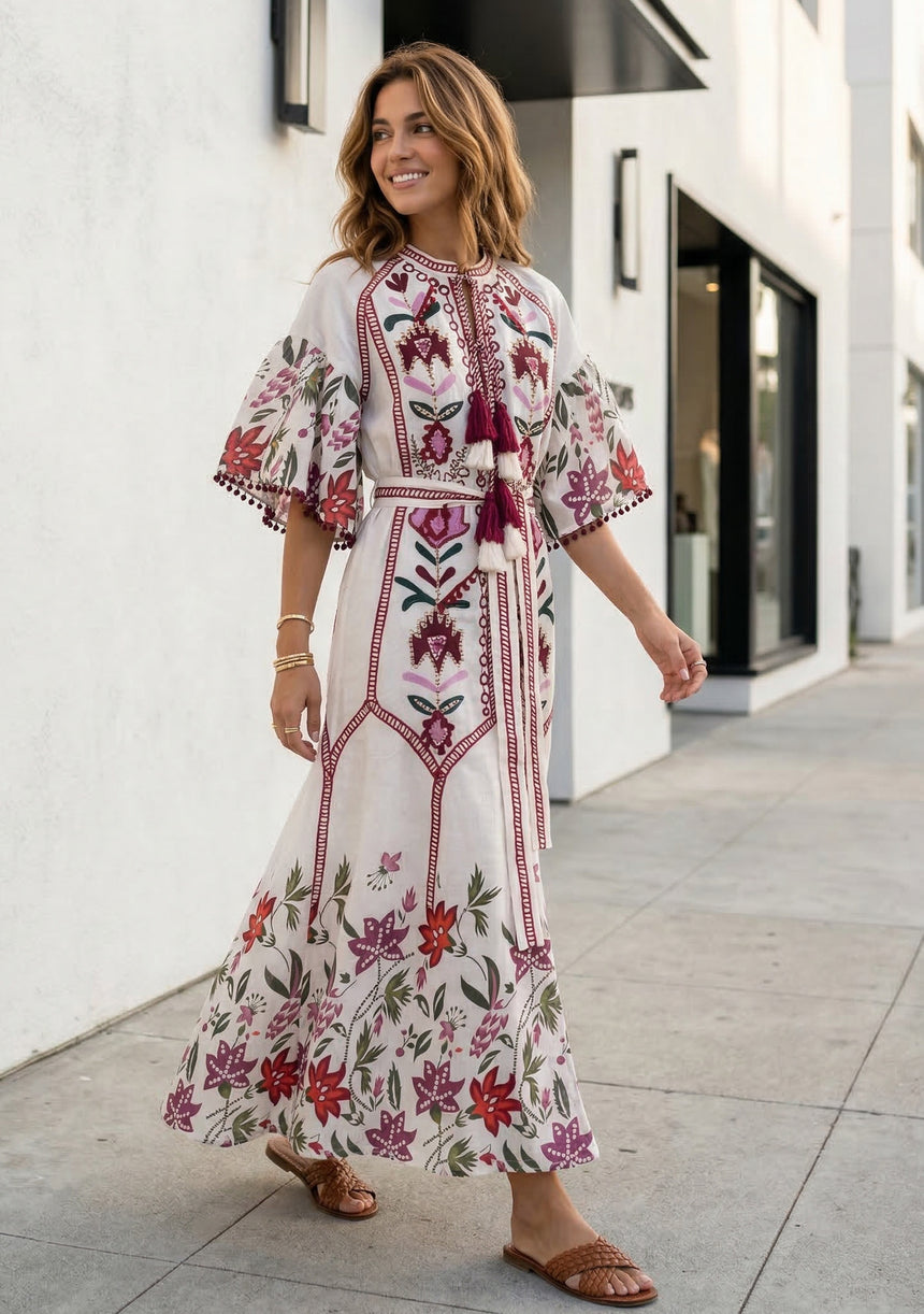 ibBan Blue Floral Hand Embroidered Cotton Long Dress - Imaani Long Dress