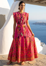 ibBan Hand-Embroidered Cotton Long Dress with Elephant Print - Yamna