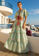 ibBan Lurex Skirt & Blouse Set with Hand Embroidery | Luxury Resort - Lurex Skirt Blouse
