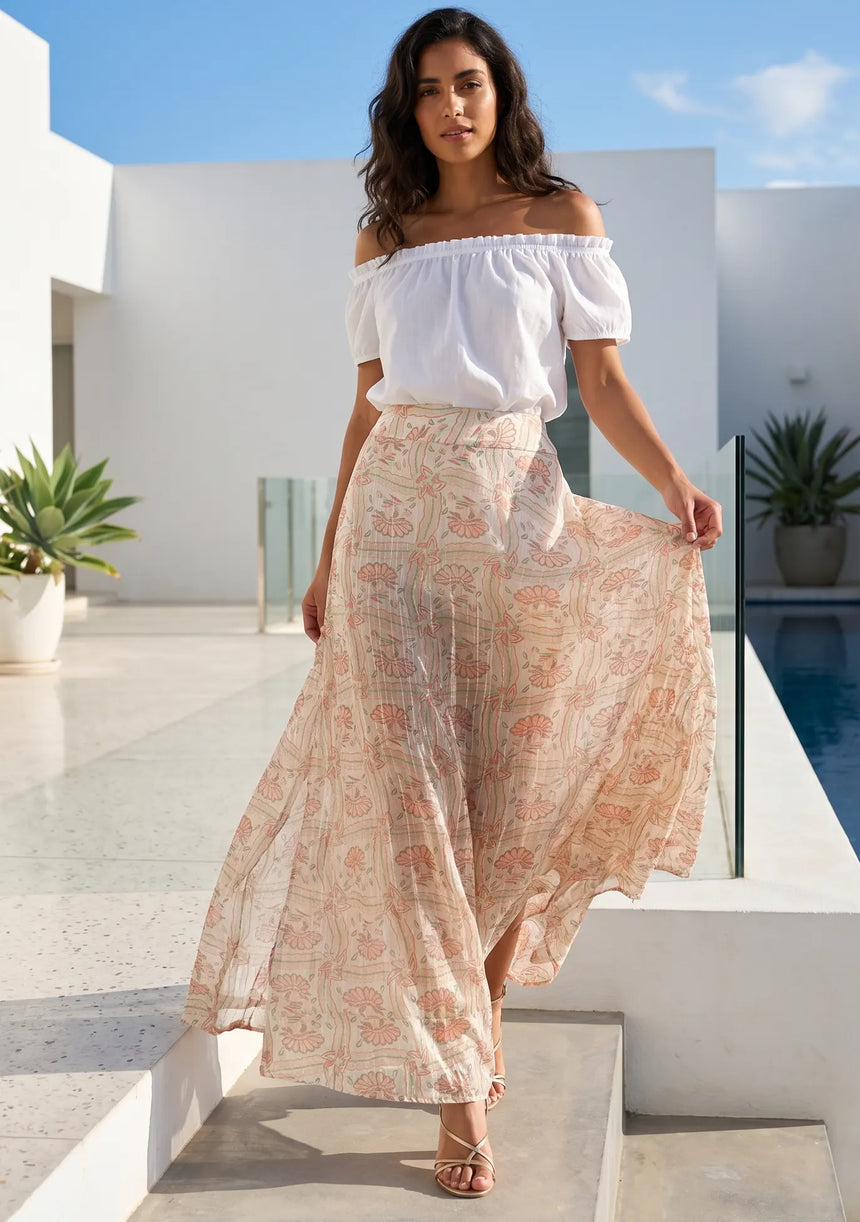 ibBan Hand Embroidered Printed Cotton  Skirt | Women's Resort Wear Skirt - Helen