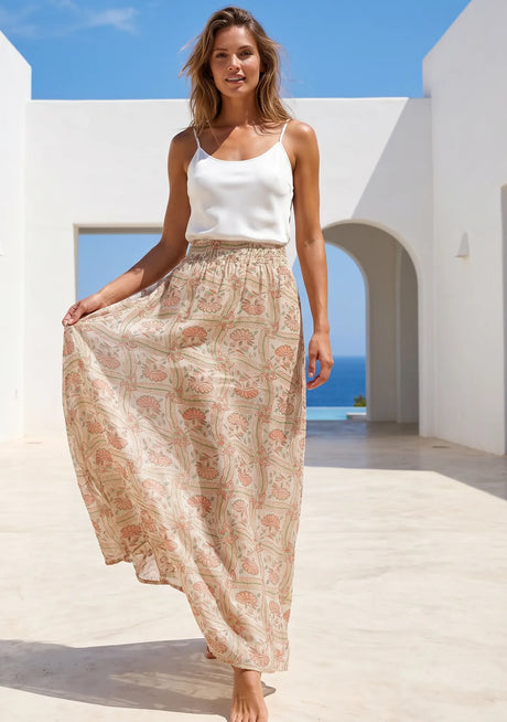 ibBan Hand Embroidered Printed Cotton  Skirt | Women's Resort Wear Skirt - Helen