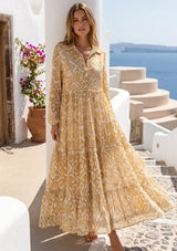ibBan Printed Cotton Collar Dress with Hand Embroidery - Greeta