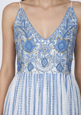 Robe longue à bretelles ibBan pour femme Basima | Broderie main | Paillettes | Taille unique