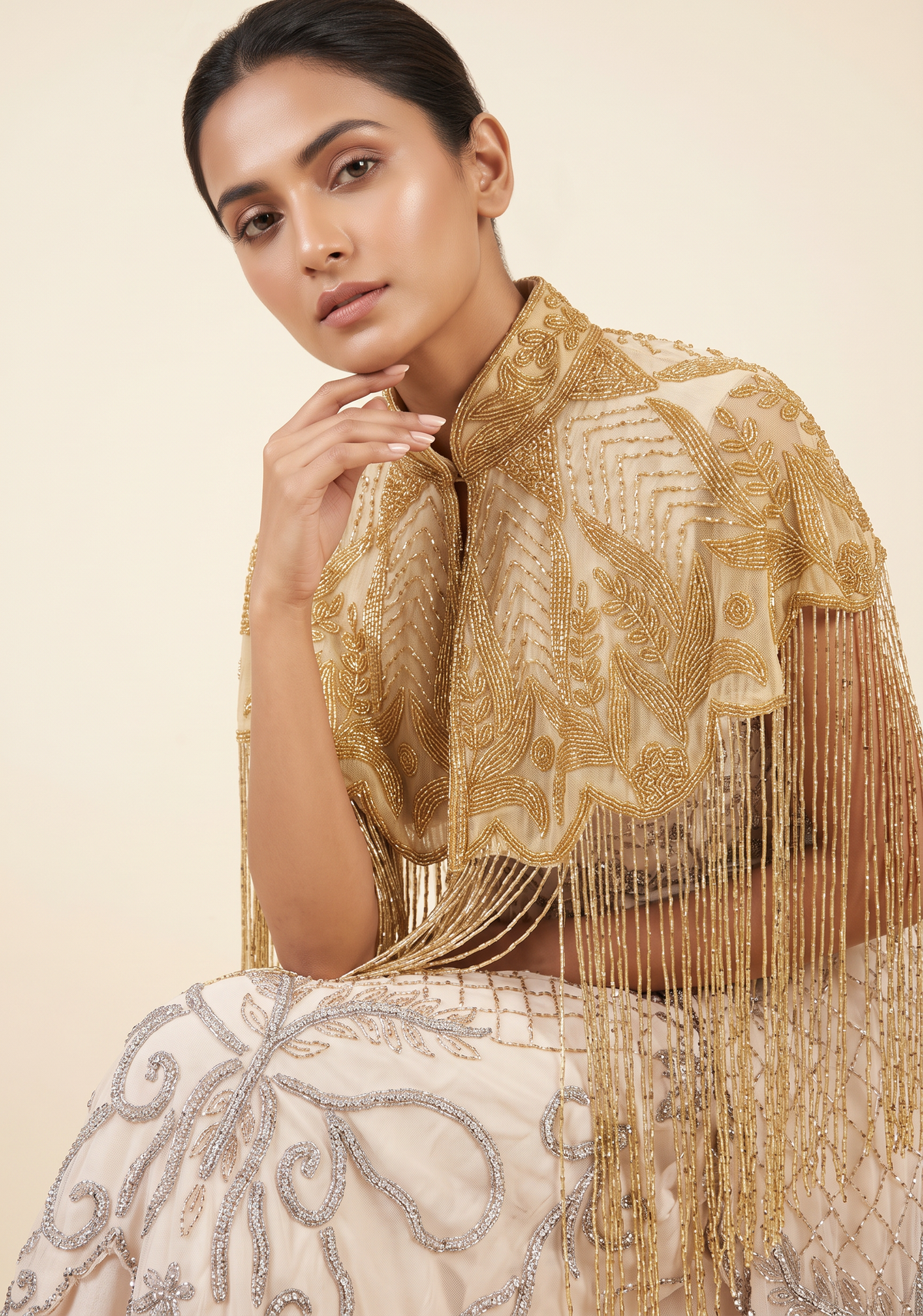 ibBan Beaded Net Neck Cape with Fringe - Sela