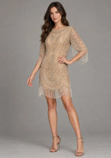 ibBan Party Short Dress with Beadwork & Fringe Sleeves - Esmi