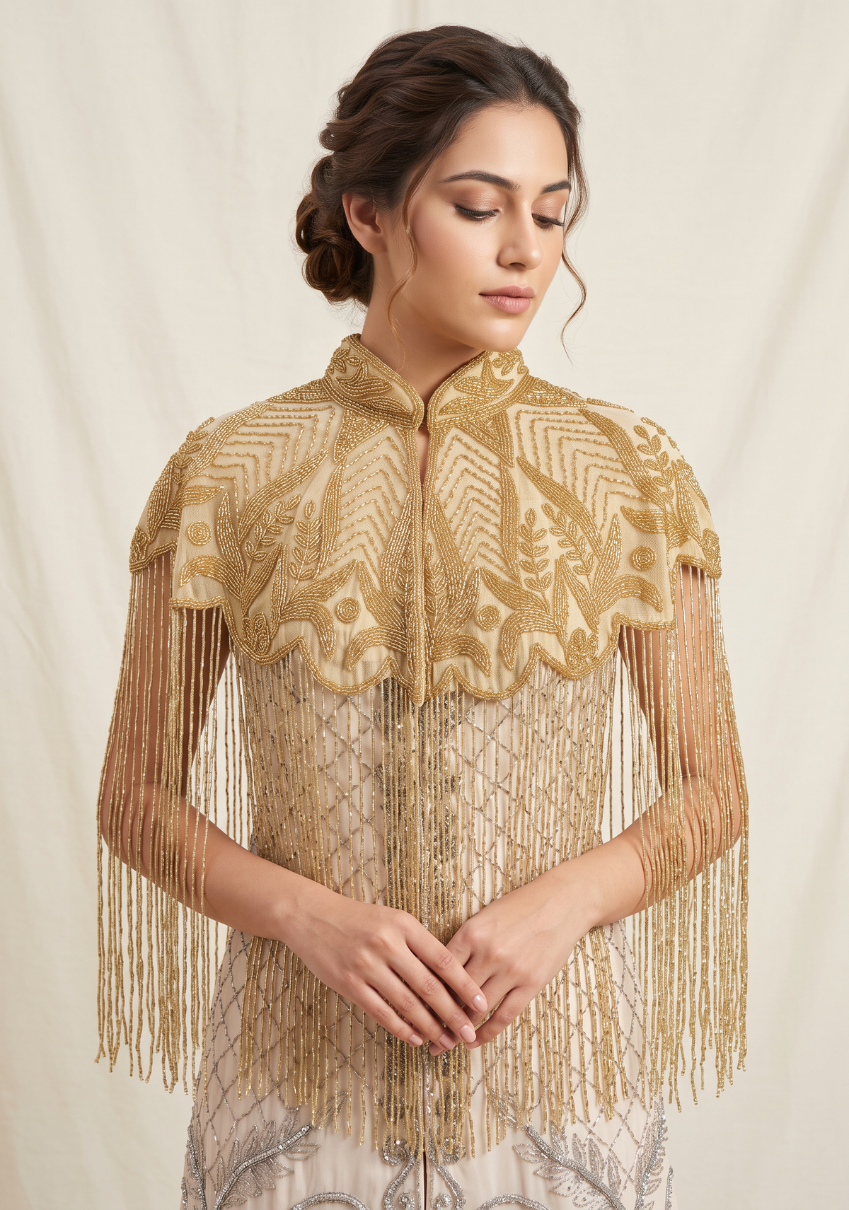 ibBan Beaded Net Neck Cape with Fringe - Sela