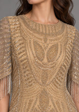 ibBan Party Short Dress with Beadwork & Fringe Sleeves - Esmi
