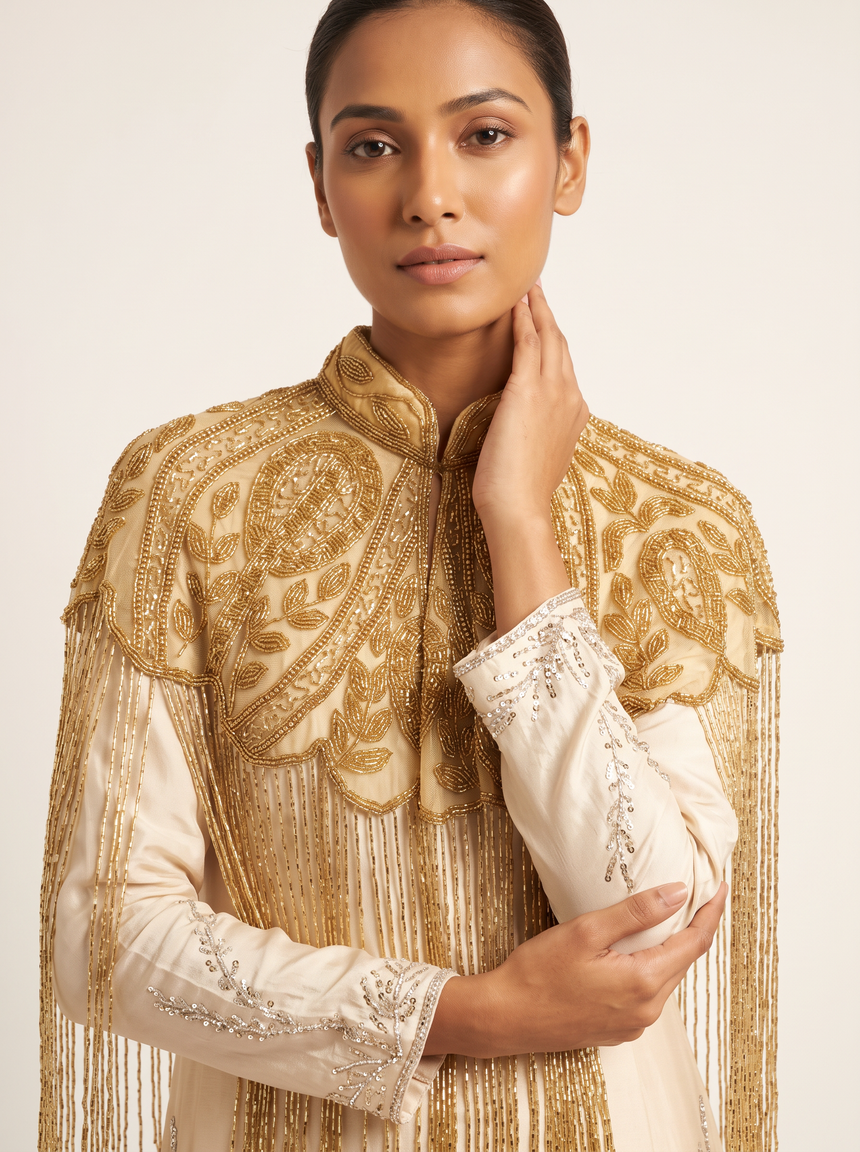 ibBan Embellished Beaded Net Neck Cape - Jauri