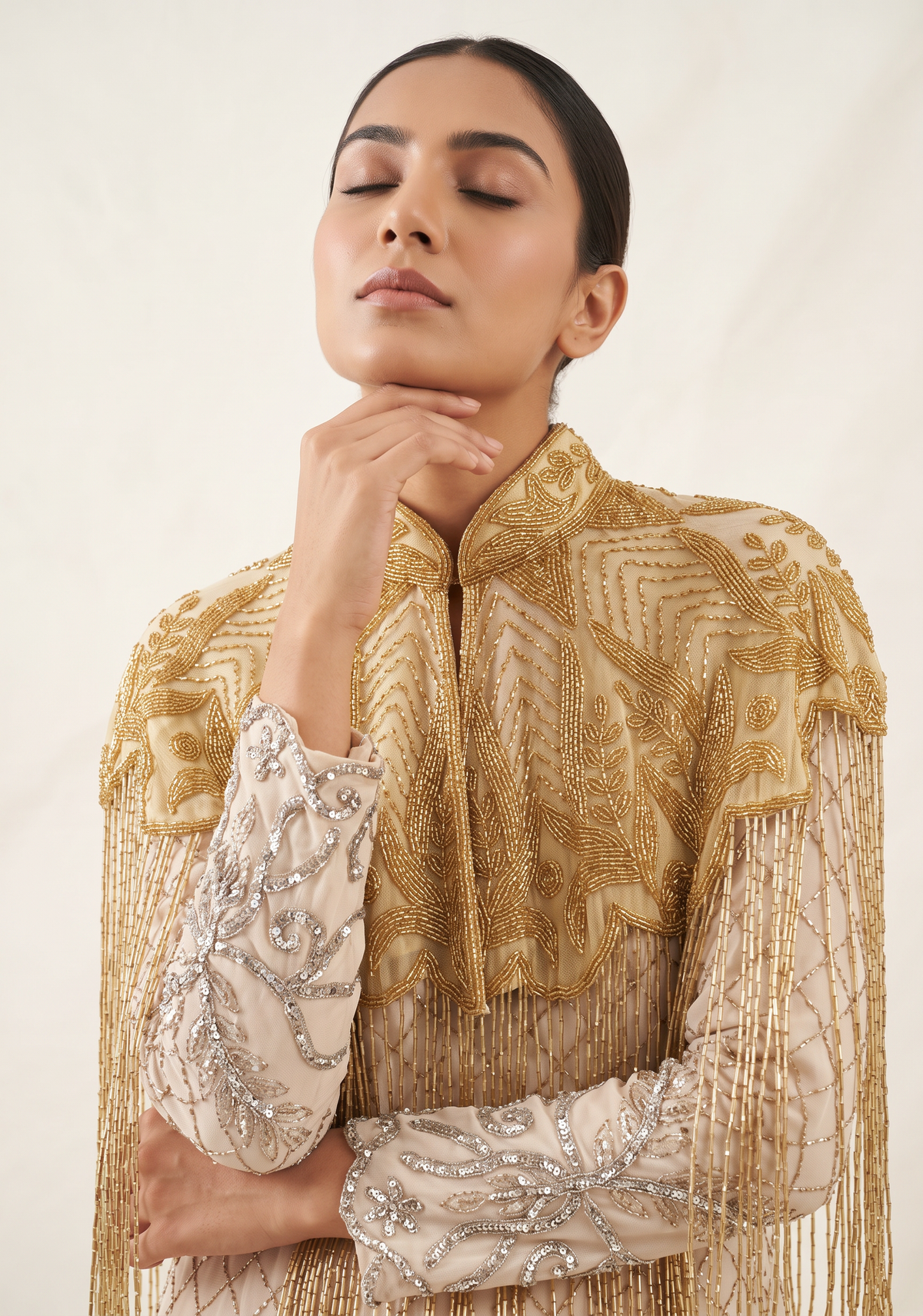 ibBan Beaded Net Neck Cape with Fringe - Sela