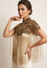 Beaded Net Neck Cape with Fringe - Misk