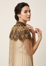 Beaded Net Neck Cape with Fringe - Misk