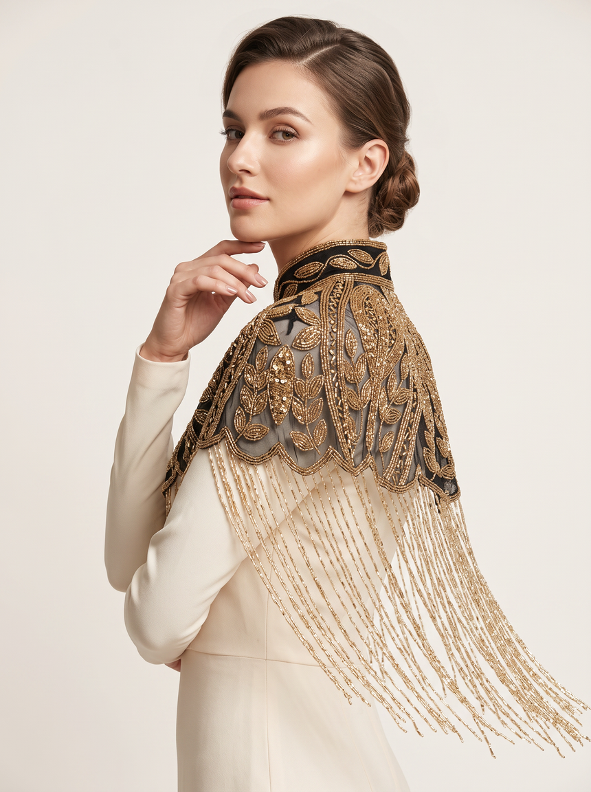 ibBan Embellished Beaded Net Neck Cape - Jauri