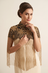 Beaded Net Neck Cape with Fringe - Misk