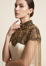 Beaded Net Neck Cape with Fringe - Misk