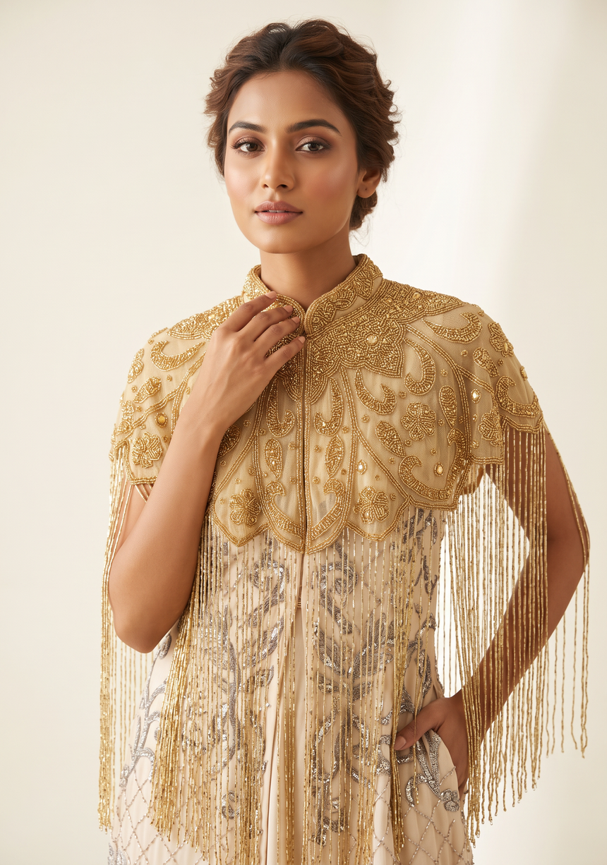ibBan Women's Hand Embroidered Beaded Evening Cape - Zera