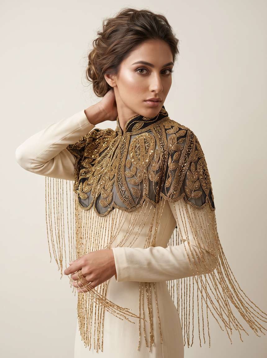 ibBan Embellished Beaded Net Neck Cape - Jauri
