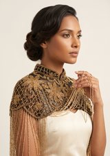 Beaded Net Neck Cape with Fringe - Misk