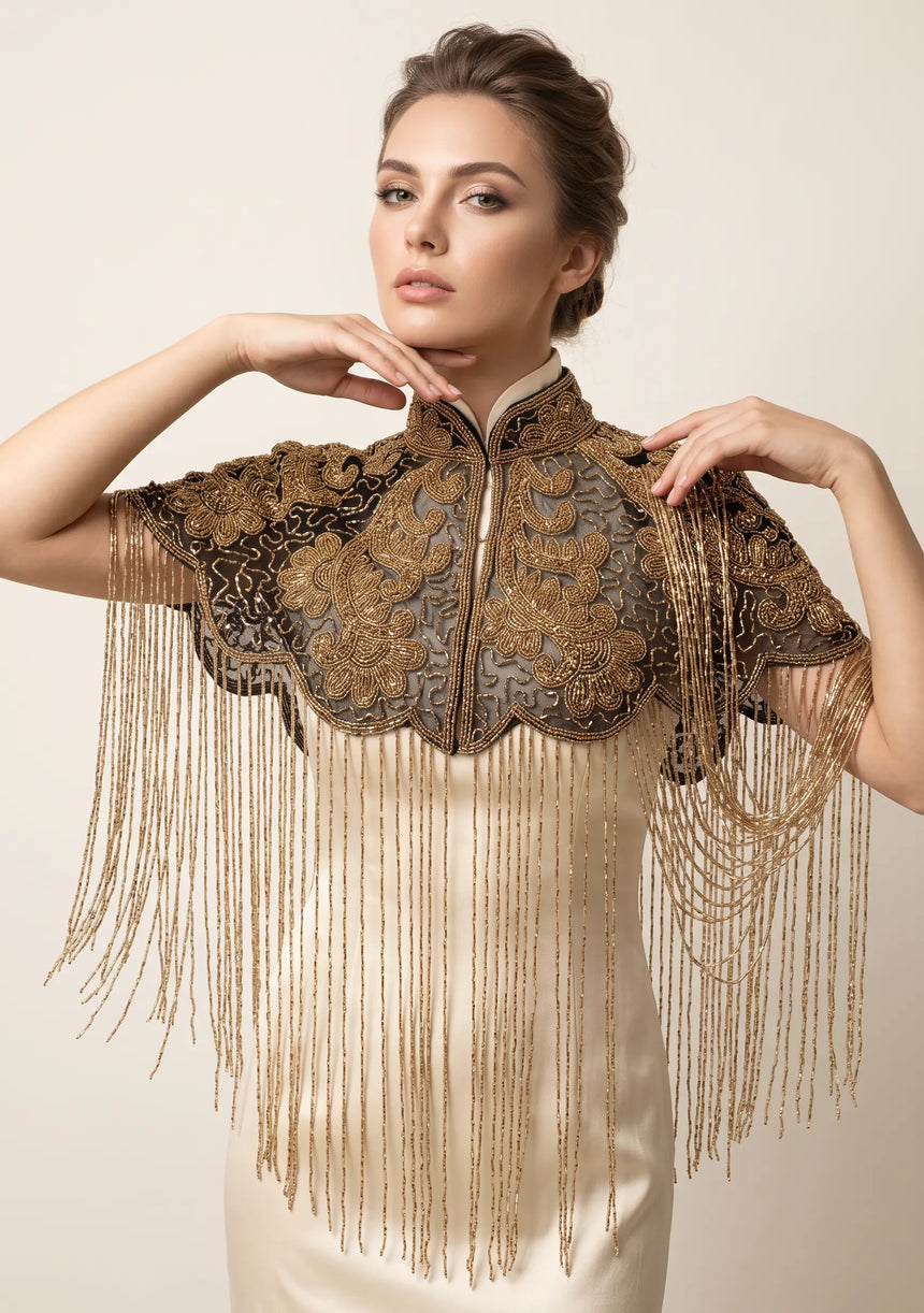 ibBan Beaded Net Neck Cape with Fringe - Gihna