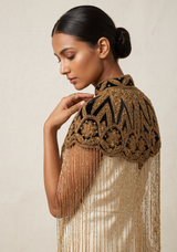 ibBan Silver & Gold Beaded Net Neck Party Cape - Lulwa